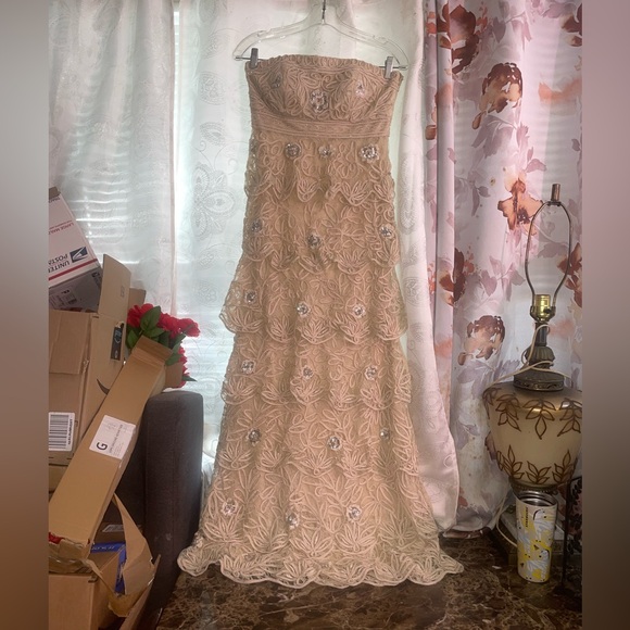 Sue Wong Nude Embellished Lace Layer Strapless Gown Sz 6 - Picture 4 of 6